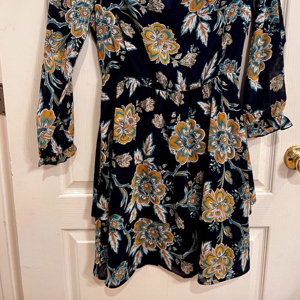 J Crew Mini Navy Blue Floral Dress 3/4 Sleeve Size 2 - Picture 8 of 8